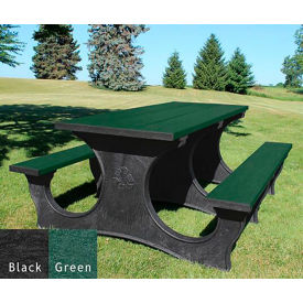 Polly Products ASM-PTEA6-01-BK/GN Polly Products Easy Access 6 Picnic Table, Green Top/Black Frame image.