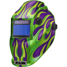 Metal Man Work Gear APG8735SGC Metal Man® Big Window Auto Darkening Welding Helmet, Variable Shade Control -Purple/Green Flame image.