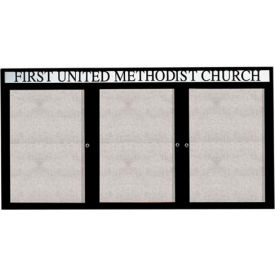Aarco Products ODCC4896-3RHIBK Aarco 3 Door Enclosed Alum Framed Bulletin Board w/ Header, Illum Black - 96"W x 48"H image.
