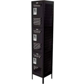 Asi Group 11-33121278-11-S ASI Storage Competitor 3-Tier 3 Door Ventilated Locker, 12"W x 12"D x 78"H, Black, Assembled image.