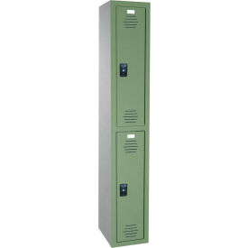 Asi Group 11-921212600 9200 ASI Storage Traditional 2-Tier 2 Door Plastic Locker, 12"W x 12"D x 60"H, Gray, Assembled image.