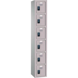 Asi Group 11-961212720 9237 ASI Storage Traditional 6-Tier 6 Door Plastic Locker, 12"W x 12"D x 72"H, Charcoal, Assembled image.