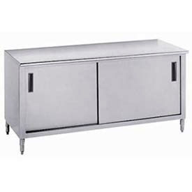 Advance Tabco, Inc. CB-SS-308 Advance Tabco 304 Stainless Steel Cabinet Table, 96 x 30", Sliding Doors image.