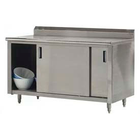 Advance Tabco, Inc. CF-SS-306M Advance Tabco 304 Stainless Steel Cabinet Table, 72 x 30", 5" Backsplash, Sliding Door, 14 Gauge image.