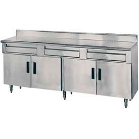 Advance Tabco, Inc. HDRC-3010 Advance Tabco 304 Stainless Steel Cabinet Table, 120 x 30", 5" Backsplash, Hinged Doors image.