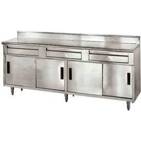 Advance Tabco, Inc. SDRC-308 Advance Tabco 304 Stainless Steel Cabinet Table, 96 x 30", 5" Backsplash, Sliding Doors image.