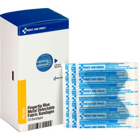 Acme United Corp. FAE-3041 First Aid Only FAE-3041 SmartCompliance Refill Fingertip Metal Detectable Bandages, Blue, 20/Box image.