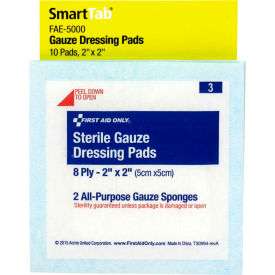 Acme United Corp. FAE-5000 First Aid Only FAE-5000 SmartCompliance Refill Sterile Gauze Pads, 2"X2", 10/Box image.
