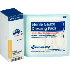 Acme United Corp. FAE-5013 First Aid Only FAE-5013 SmartCompliance Refill Sterile Gauze Pads, 3"X 3", 10/Box image.