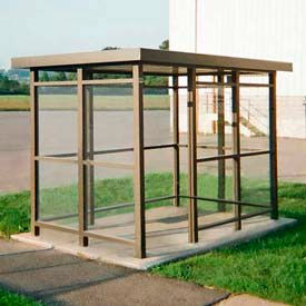 Austin Mohawk ALS512A2FR-BRNZ Heavy Duty Bus Smoking Shelter Flat Roof 4-Sided Left/Right Front Open 5 x 12 Bronze image.