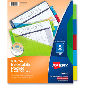 Avery® Plastic Pocket Insertable Tab Dividers Assorted 5 Tabs/Set