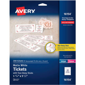 Avery® Printable Tickets w/Tear-Away Stubs 8.5" x 11" White 10 Tickets/Sheet 20 Sheets/PK