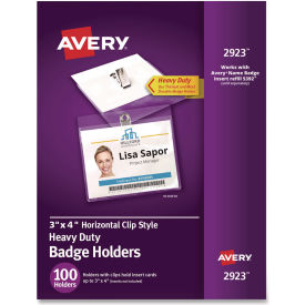Avery® Clip Style Photo ID Badge Holders Horizontal 3" x 4" 100/Box