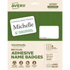 Avery® EcoFriendly Name Badge Labels 2-1/3" x 3-3/8 White 160/Box