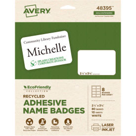Avery® EcoFriendly Name Badge Labels 2-1/3" x 3-3/8 White 80/Pack