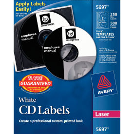 Avery 5697 Laser CD/DVD Labels Matte White 250/Pack
