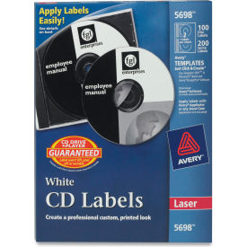 Avery 5698 Laser CD/DVD Labels Matte White 100/Pack
