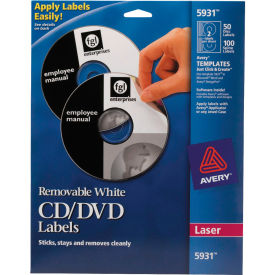 Avery 5931 Laser CD/DVD Labels Matte White 50/Pack