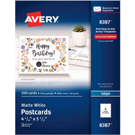 Avery® Printable Inkjet Postcards 4.25" x 5.5" Matte White 4 Cards/Sheet 50 Sheets/BX