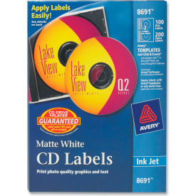 Avery 8691 Inkjet CD/DVD Labels Matte White 100/Pack