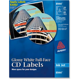 Avery 8944 Inkjet Full-Face CD Labels Glossy White 20/Pack