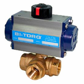 BI-TORQ 2" 3-Way T-Port Brass NPT Ball Valve W/Spring Ret. Pneum. Actuator 