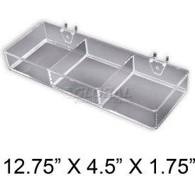 Azar International 225503 Global Approved 225503 3-Compartment Tray For Pegboard/Slatwall, 12.75" x 1.75", Acrylic - Pkg Qty 2 image.