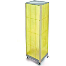 Azar International 700406-YEL Global Approved 700406-YEL Four-Sided Spinning Pegboard Floor Display W/ Wheels, 16" x 60", Yellow image.