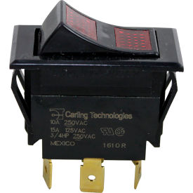 Allpoints 00-715112 Switch, 125/250V, 10/15A, Black W/Red Light, For Vulcan, 715112 image.