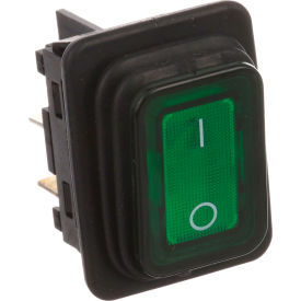 Allpoints 9032 Rocker Switch, 125V, 20A, Black W/Green Light, For Cadco, 9032 image.