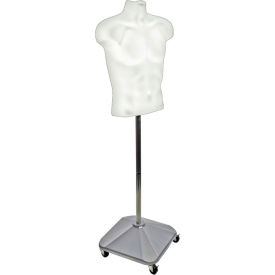 Global Approved 900500-WHT Plastic MaleTorso On Wheeled Plastic Base 60" OAH White 1 Piece