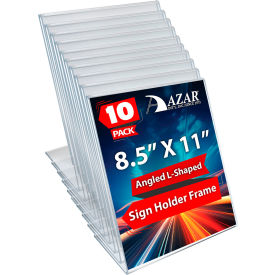 Global Approved 112714 Vertical Slanted L-Shaped Acrylic Sign Holder 8.5" x 11" - Pkg Qty 10