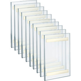 Global Approved 122024 Vert. Wall Mount Acrylic Sign Holder W/ Adhesive Tape-5.5"x8.5" - Pkg Qty 10