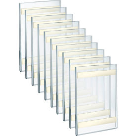 Global Approved 122027 Vertical Wall Mount Acrylic Sign Holder W/ Adhesive Tape 5" x 7" - Pkg Qty 10