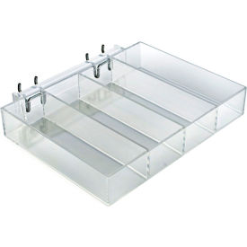 Global Approved 225544 4-Compartment Tray For Pegboard/Slatwall 9.375" x 1.5" Acrylic - Pkg Qty 2