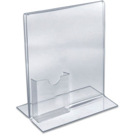 Global Approved 252045 Vertical Stand Up Sign Holder W/ Brochure Holder 8.5" x 11" - Pkg Qty 10