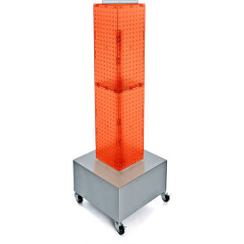 Global Approved 703386-ORG 4-Sided Interlocking Pegboard Display W/ Wheels 8" x 40" Orange Opaque