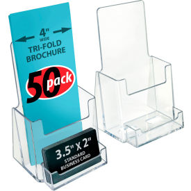 Global Approved 252922-50PK Countertop Tri-Fold Brochure Holder W/ Card Pocket - Pkg Qty 50