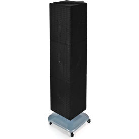 Global Approved 701465-BLK 4-Sided Interlocking Pegboard Floor Display W/ Wheels 14" x 60" Black