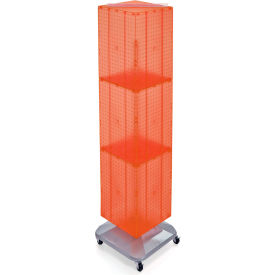 Global Approved 701465-ORG 4-Sided Interlocking Pegboard Floor Display W/ Wheels 14" x 60" Orange