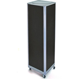 Global Approved 700406-BLK Four-Sided Spinning Pegboard Floor Display W/ Wheels 16" x 60" Black