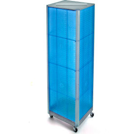 Global Approved 700406-BLU Four-Sided Spinning Pegboard Floor Display W/ Wheels 16" x 60" Blue