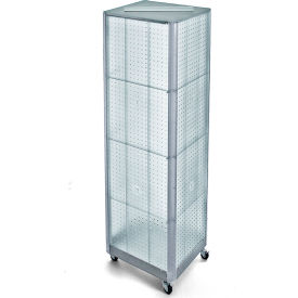 Global Approved 700406-CLR Four-Sided Spinning Pegboard Floor Display W/ Wheels 16" x 60" Clear