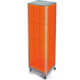 Global Approved 700406-ORG Four-Sided Spinning Pegboard Floor Display W/ Wheels 16" x 60" Orange