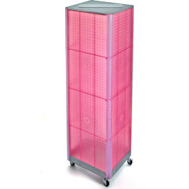 Global Approved 700406-PNK Four-Sided Spinning Pegboard Floor Display W/ Wheels 16" x 60" Pink