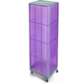 Global Approved 700406-PUR Four-Sided Spinning Pegboard Floor Display W/ Wheels 16" x 60" Purple