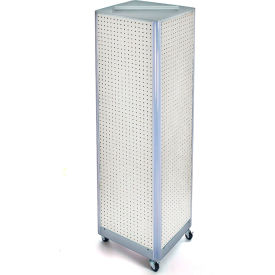 Global Approved 700406-WHT Four-Sided Spinning Pegboard Floor Display W/ Wheels 16" x 60" White