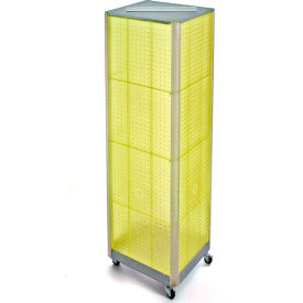 Global Approved 700406-YEL Four-Sided Spinning Pegboard Floor Display W/ Wheels 16" x 60" Yellow