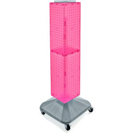 Global Approved 703388-PNK 4-Sided Interlocking Pegboard Display W/ Wheels 8" x 40" Pink Opaque