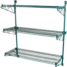 Poly-Green Adjustable Wall Mount Wire Shelving, 3 Shelf, Starter, 48"Wx18"Dx54"H view 2